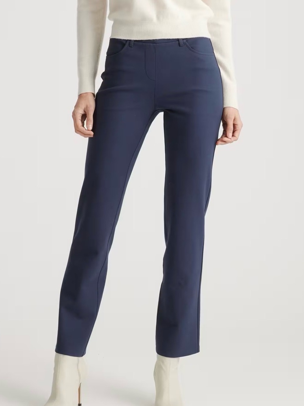 Quince Ultra-Stretch Ponte Straight Leg 4-Pocket Pants, navy